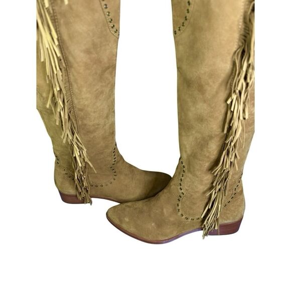 Frye Camel Brown Suede RAY Fringe Zip Over the Knee Boot Sz 10 M - Picture 3 of 12